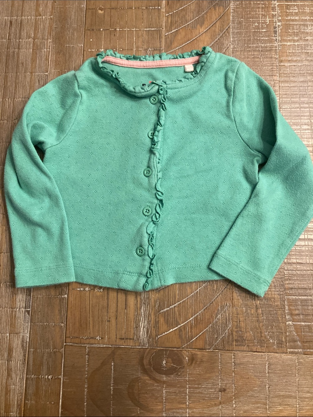 Mini Boden Mint Green Ruffle-Trim Cardigan EUC size 2-3